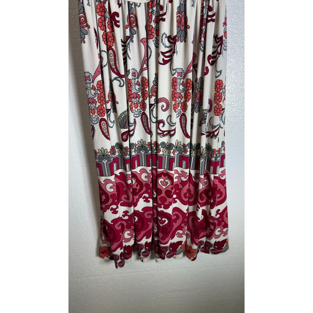 Evan Picone Draped Pleated Waist V-Neck Halter White Floral Paisley Dress Size 4 - Picture 7 of 12